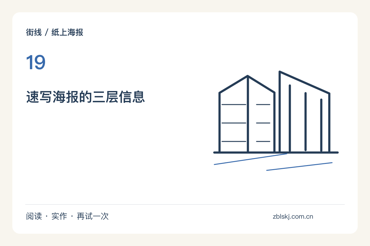 把一幅街角速写做成海报，先确定一句主标题主题图解